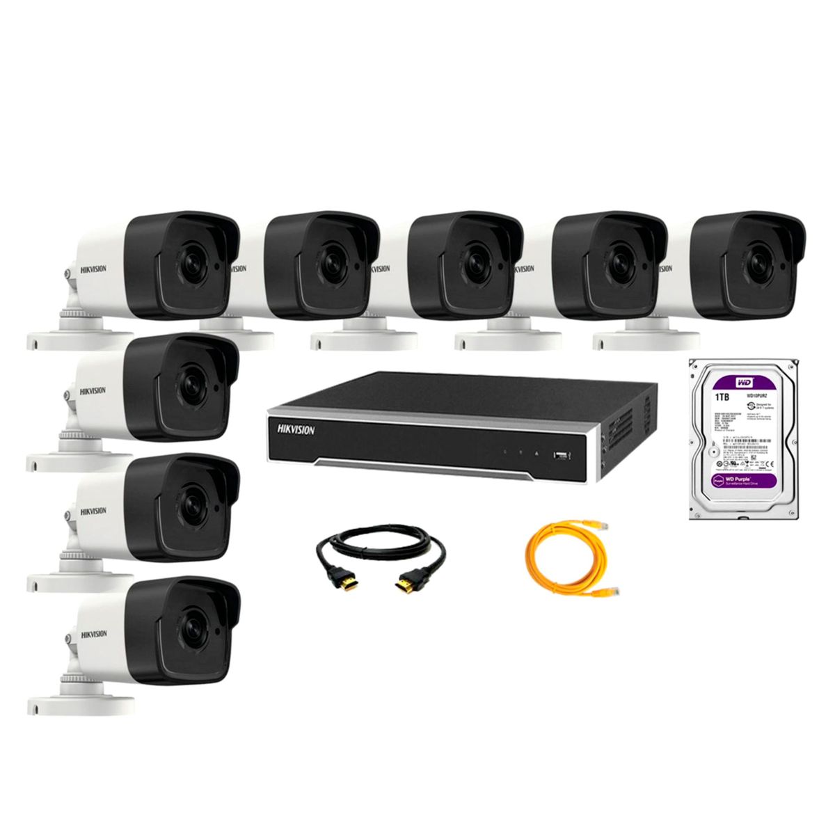 HIKVISION - Cámara de Seguridad Ip Poe Full HD 1080P Exterior Kit 8 Disco 1TB WD Purpura P2P