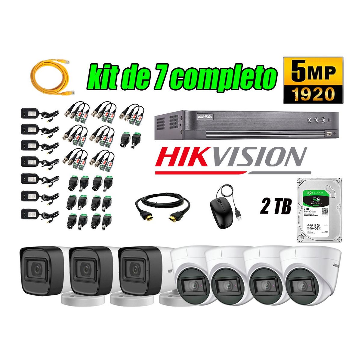 HIKVISION - Cámaras de Seguridad Kit 7 5MP + Disco 2TB CCTV P2P