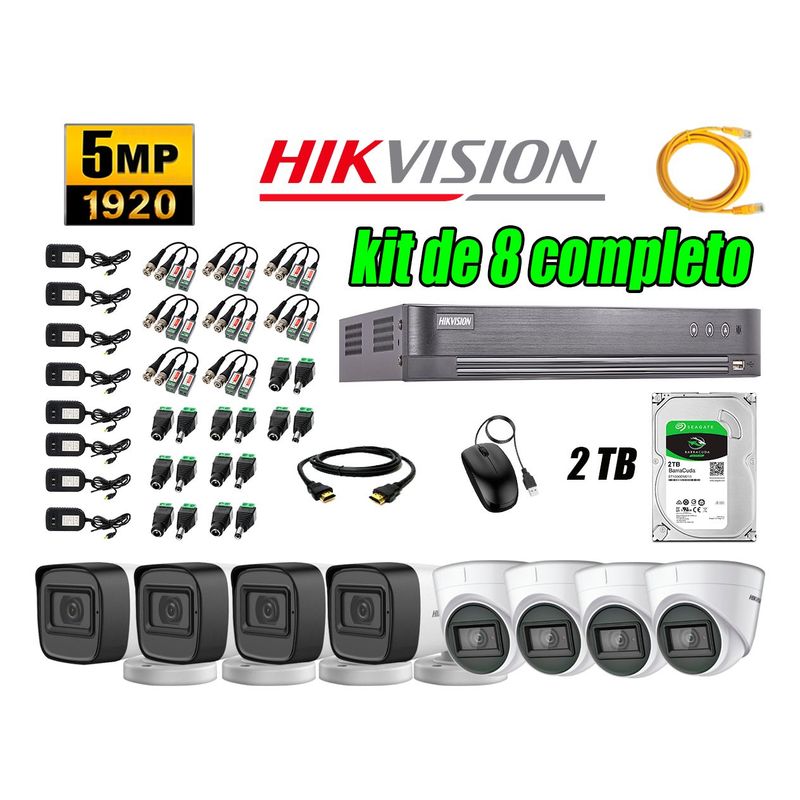 HIKVISION - Cámaras de Seguridad Kit 8 5MP + Disco 2TB CCTV P2P