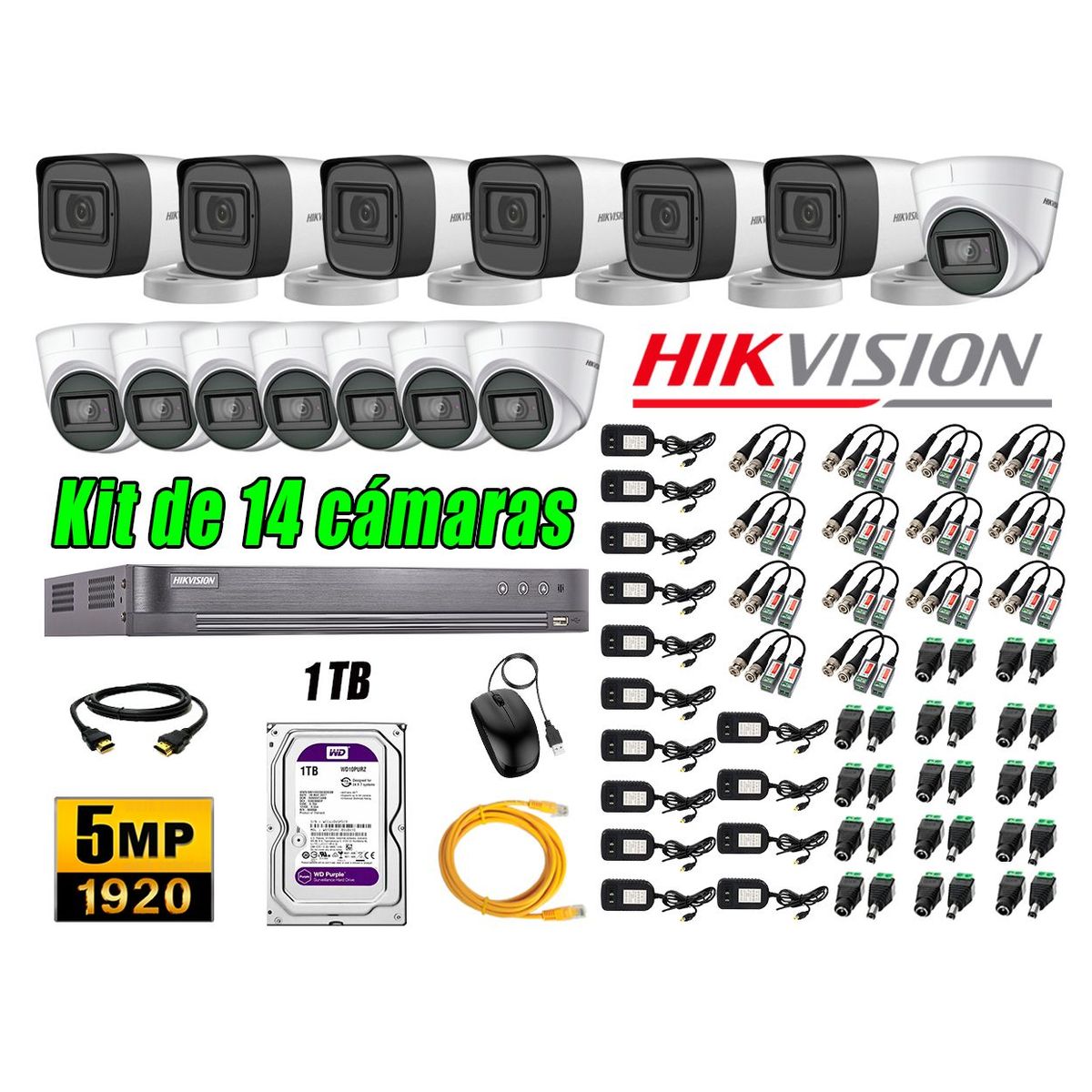 HIKVISION - Cámaras de Seguridad Kit 14 5MP + Disco 1TB CCTV