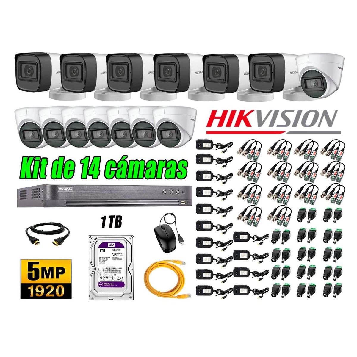 HIKVISION - Cámaras de Seguridad Kit 14 5MP + Disco 1TB CCTV