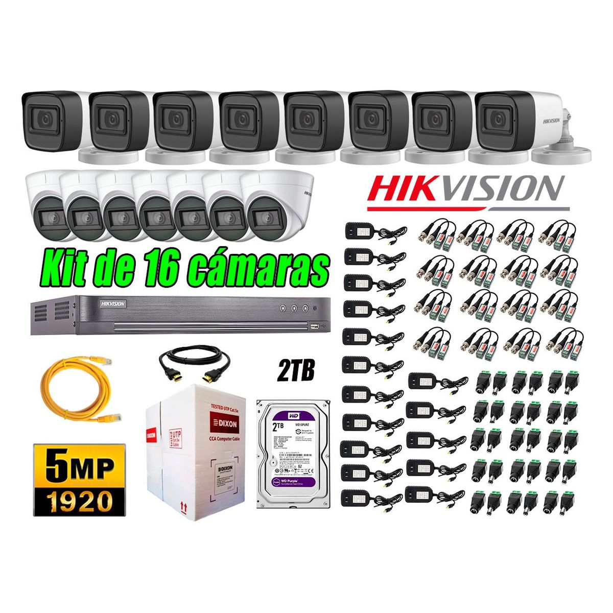HIKVISION - Cámaras de Seguridad Kit 16 5MP + Disco 2TB CCTV Completo