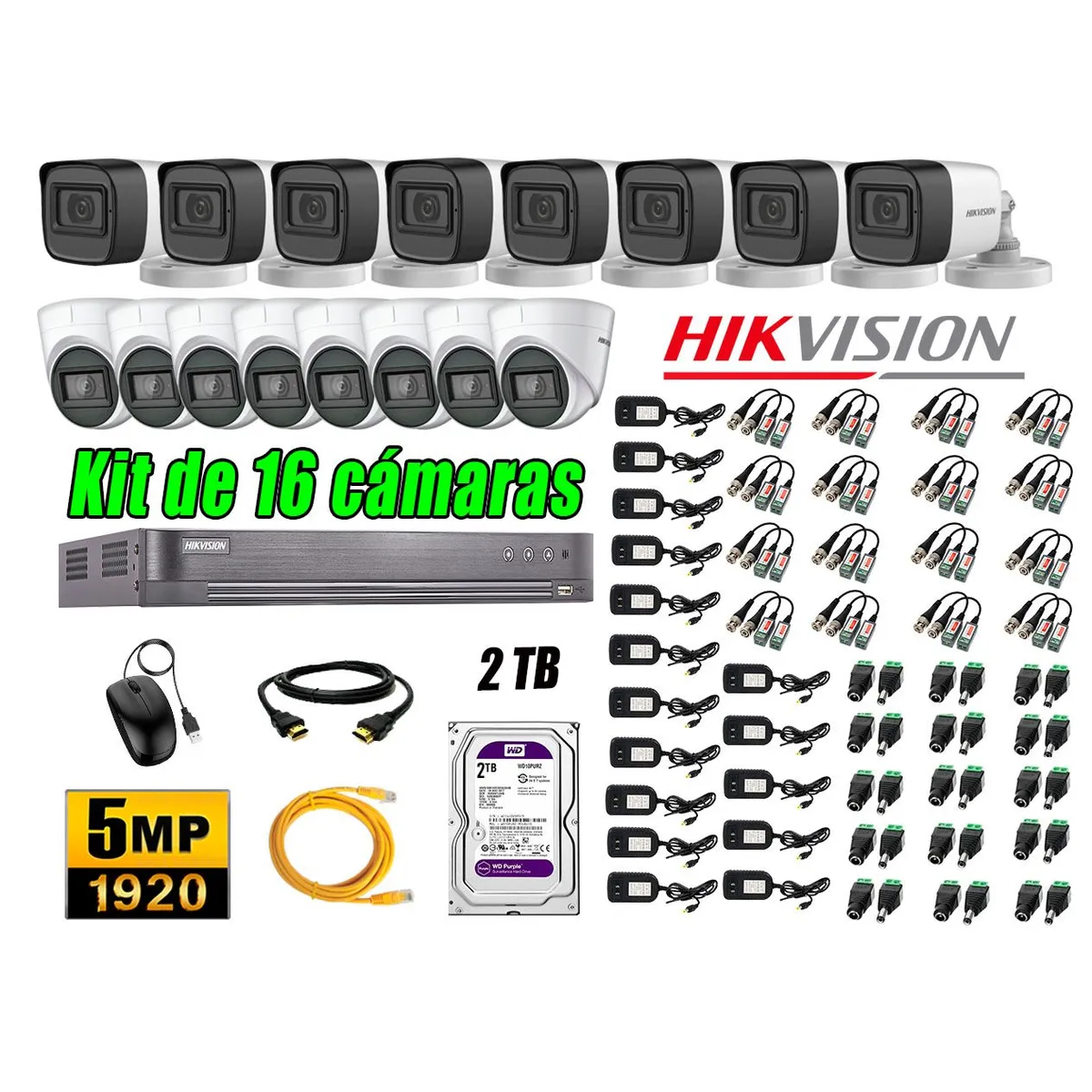 HIKVISION - Cámaras de Seguridad Kit 16 5MP + Disco 2TB CCTV