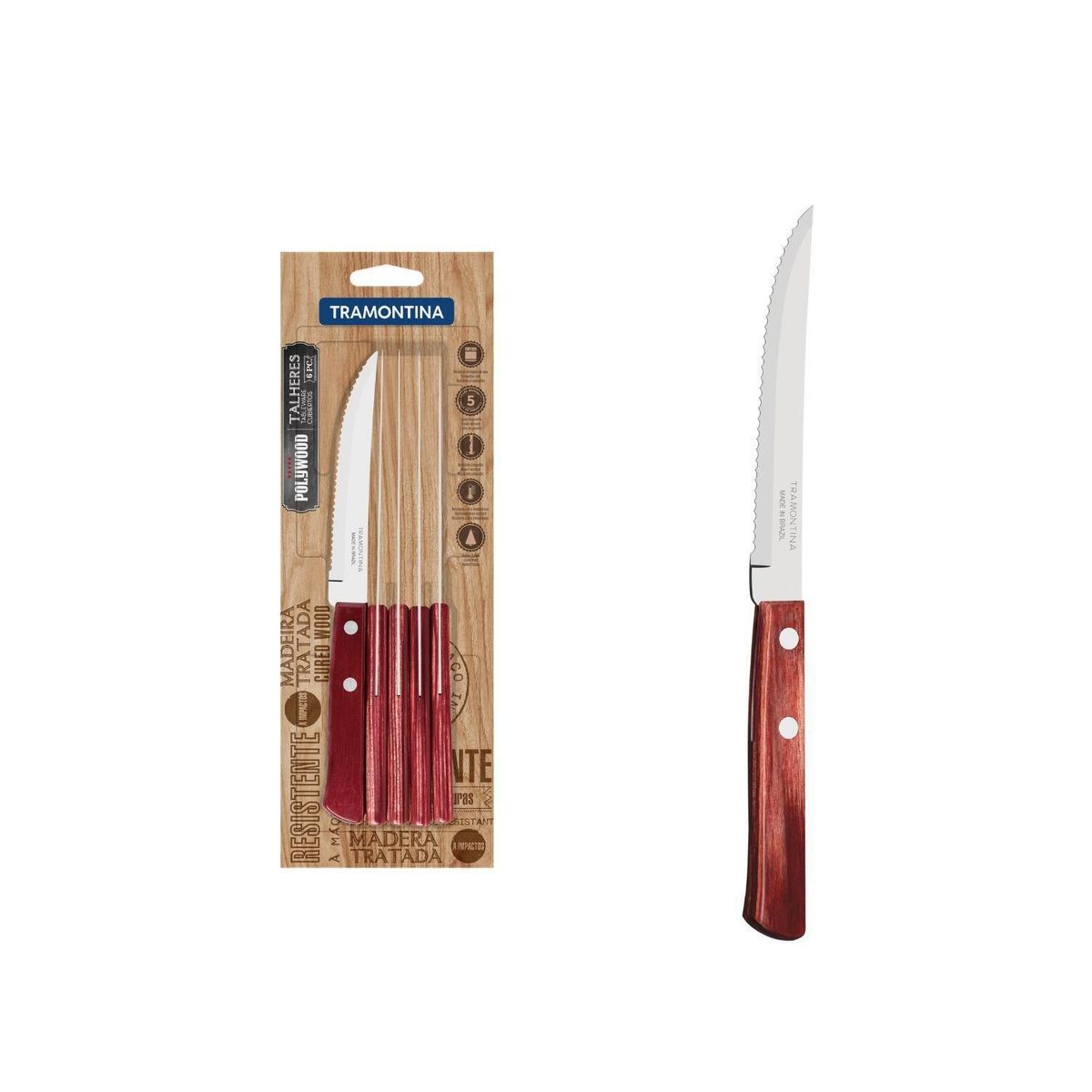 TRAMONTINA - Set de Cuchillos para Asado Polywood 6 Piezas