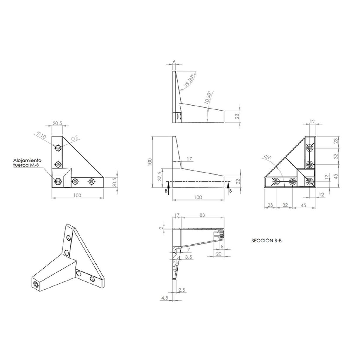 FIXSER - Patas para Muebles Kompass ABS 100mm Negro