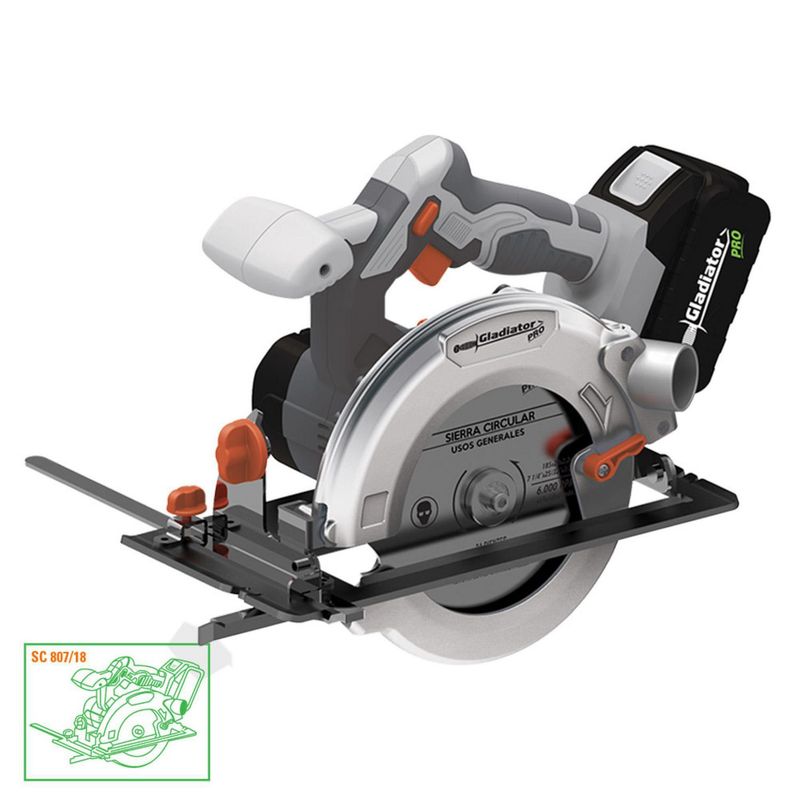 GLADIATOR - Sierra Circular Inalámbrica Gladiator 6 1/2" 18V SC 807/18 C1 + Cargador + Batería 