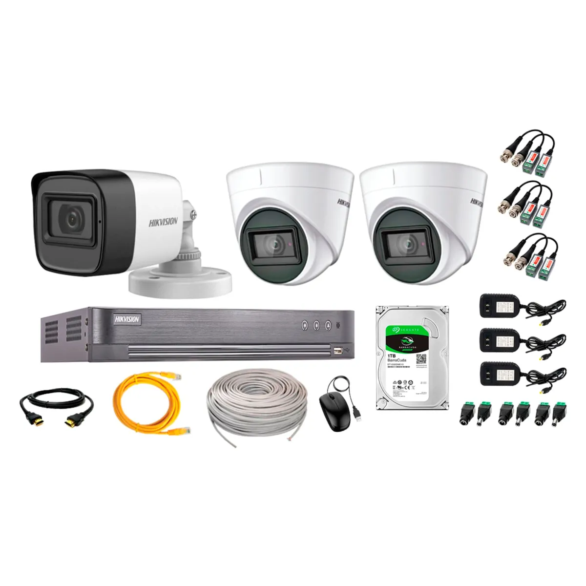HIKVISION - Cámaras de Seguridad Kit 3 5MP + Disco 1TB CCTV Completo
