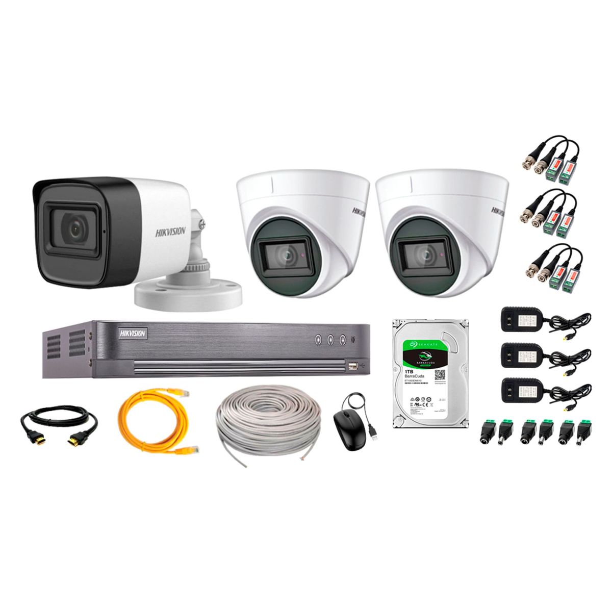 HIKVISION - Cámaras de Seguridad Kit 3 5MP + Disco 1TB CCTV Completo