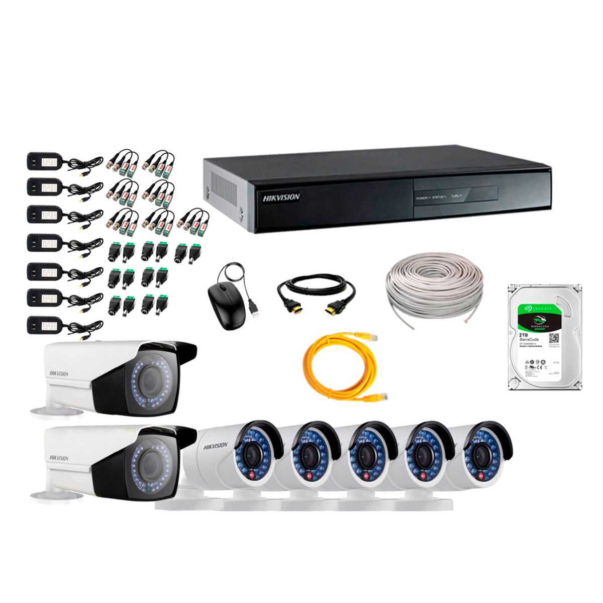 HIKVISION - Cámaras de Seguridad Exterior Varifocal Kit 7 Full HD 1080P + Disco 2TB WD CCTV P2P KIT07-FHD