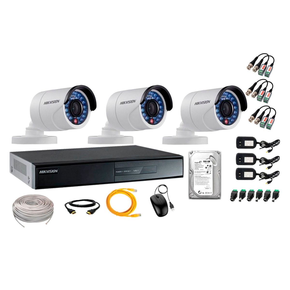 HIKVISION - Cámaras de Seguridad Exterior Kit 3 HD 720P + Disco 500GB