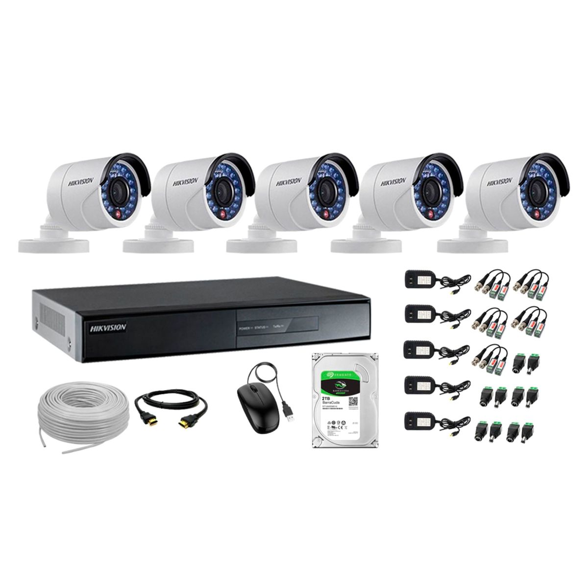 HIKVISION - Cámaras de Seguridad Exterior Kit 5 HD 720P + Disco 2TB WD CCTV