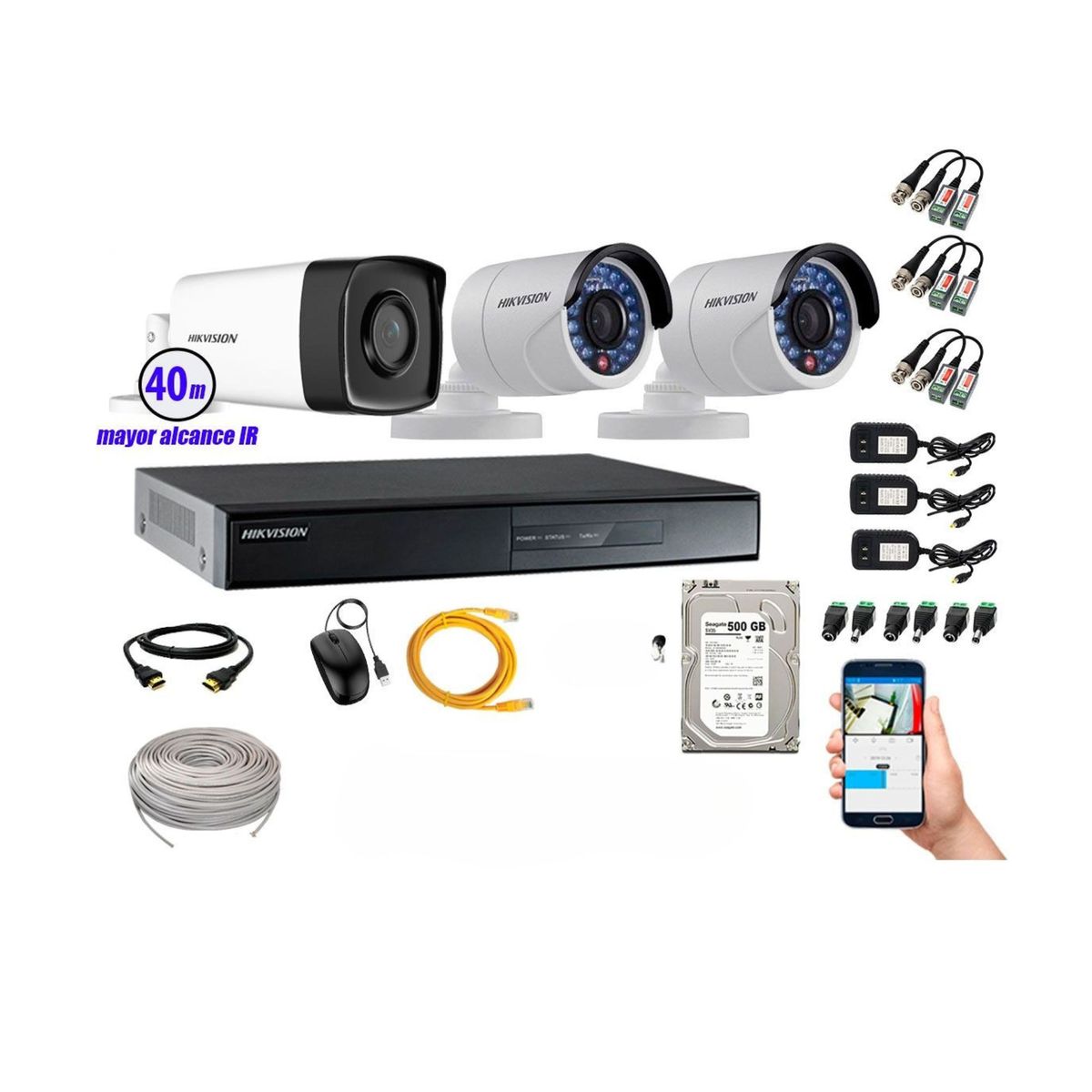 HIKVISION - Cámaras de Seguridad Exterior It3F Kit 3 Full HD 1080P + Disco 500GB KIT03-FHD-I2-F072