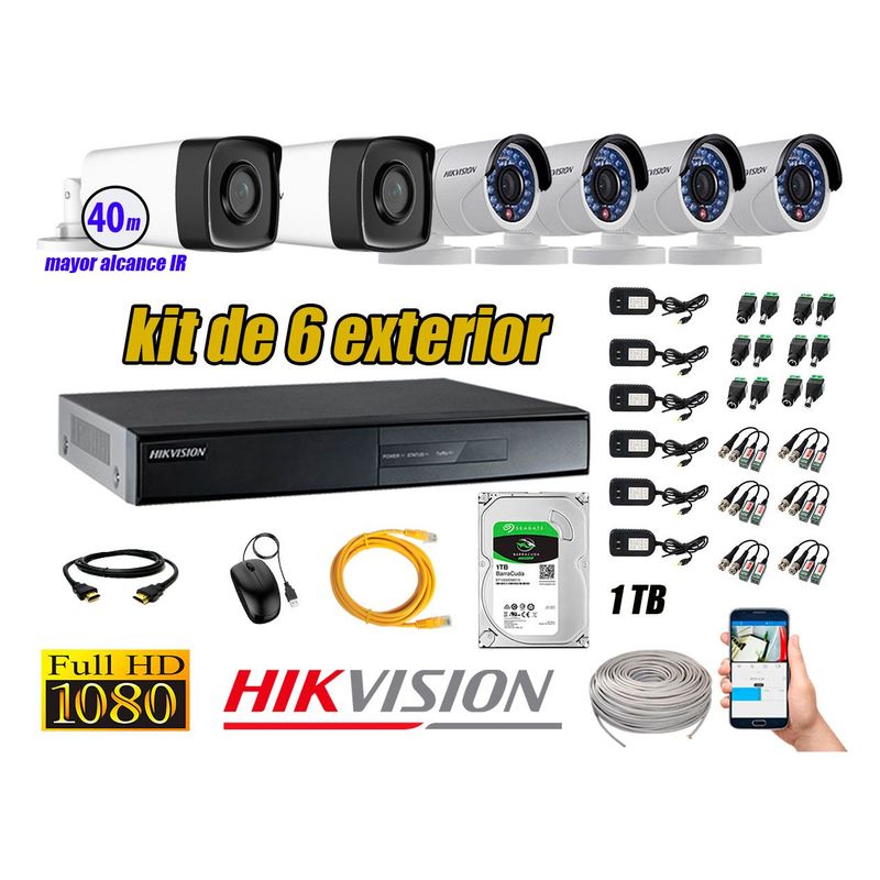 HIKVISION - Cámaras de Seguridad Exterior It3F Kit 6 Full HD 1080P + Disco 1TB WD CCTV P2P KIT06-FHD-I2-F079