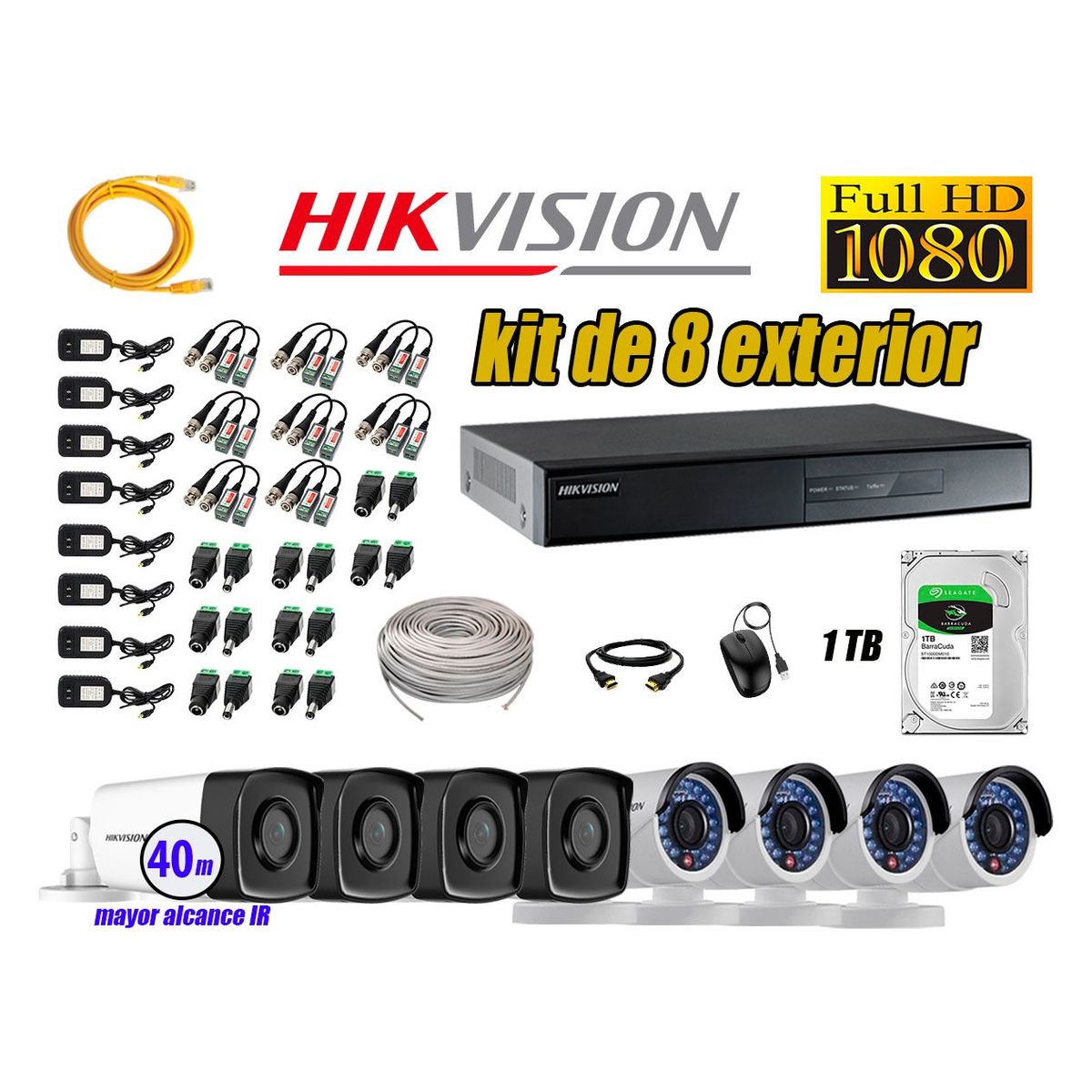 HIKVISION - Cámaras de Seguridad Exterior It3F Kit 8 Full HD 1080P + Disco 1TB WD CCTV P2P KIT08-FHD-I2-F083