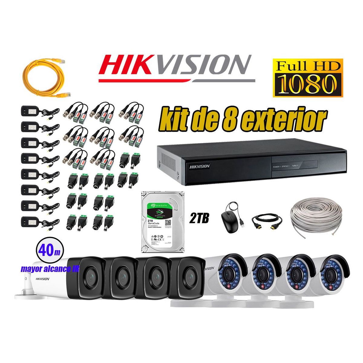 HIKVISION - Cámaras de Seguridad Exterior It3F Kit 8 Full HD 1080P + Disco 2TB WD CCTV KIT08-FHD-I2-F084