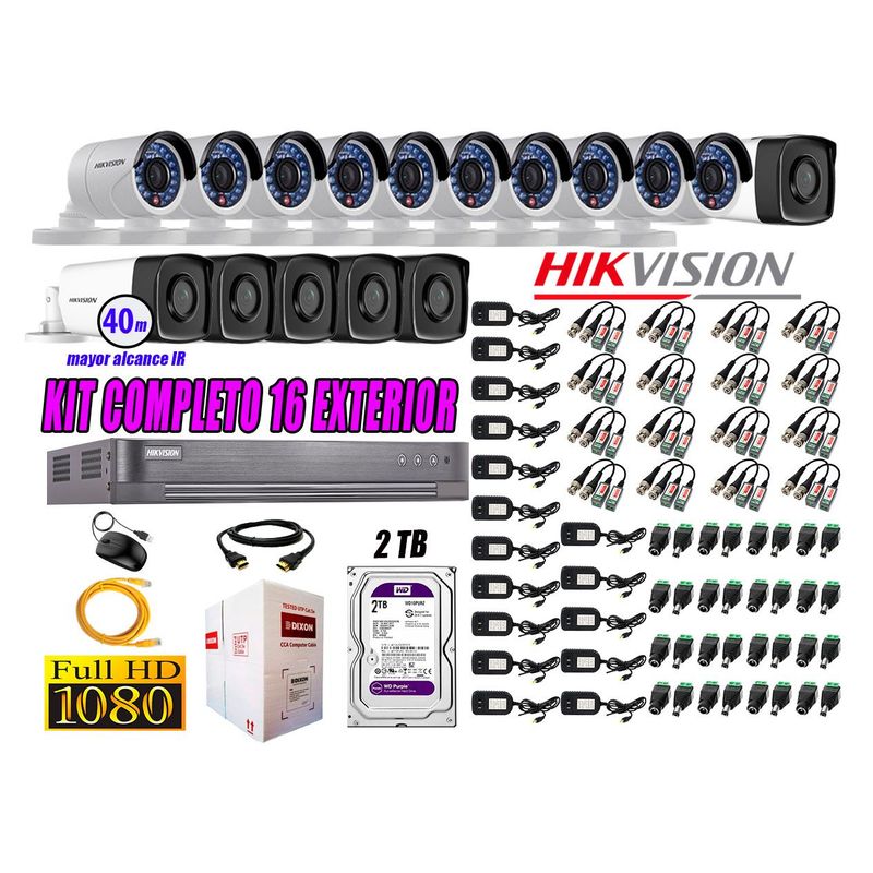 HIKVISION - Cámaras de Seguridad Exterior It3F Kit 16 Full HD 1080P + Disco 2TB WD CCTV KIT16-FHD-I2-F092
