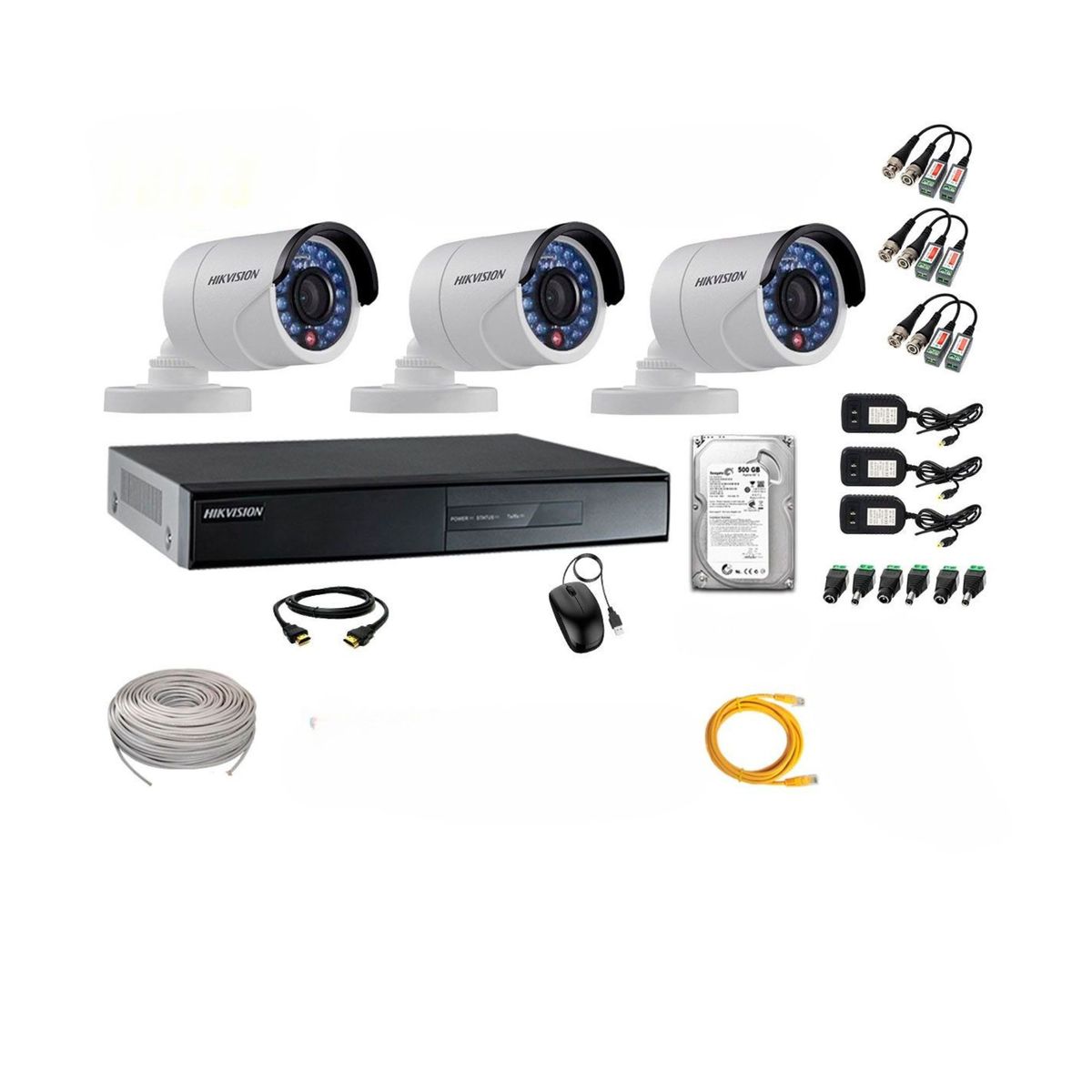 HIKVISION - Cámaras de Seguridad Exterior Kit 3 Full HD 1080P + Disco 500GB P2P