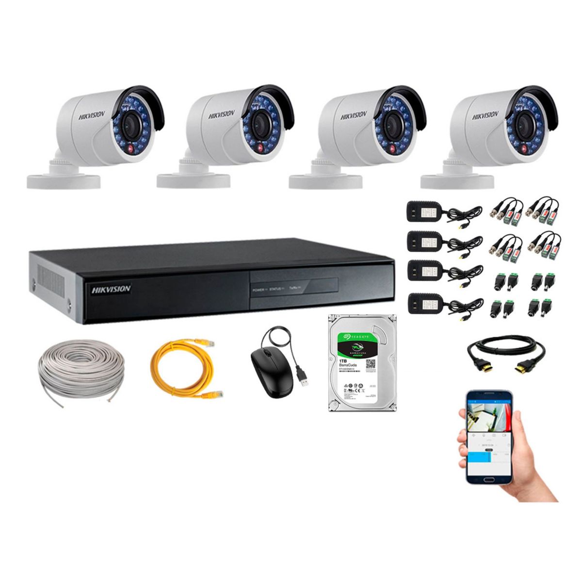 HIKVISION - Cámaras de Seguridad Exterior Kit 4 Full HD 1080P + Disco 1TB WD CCTV