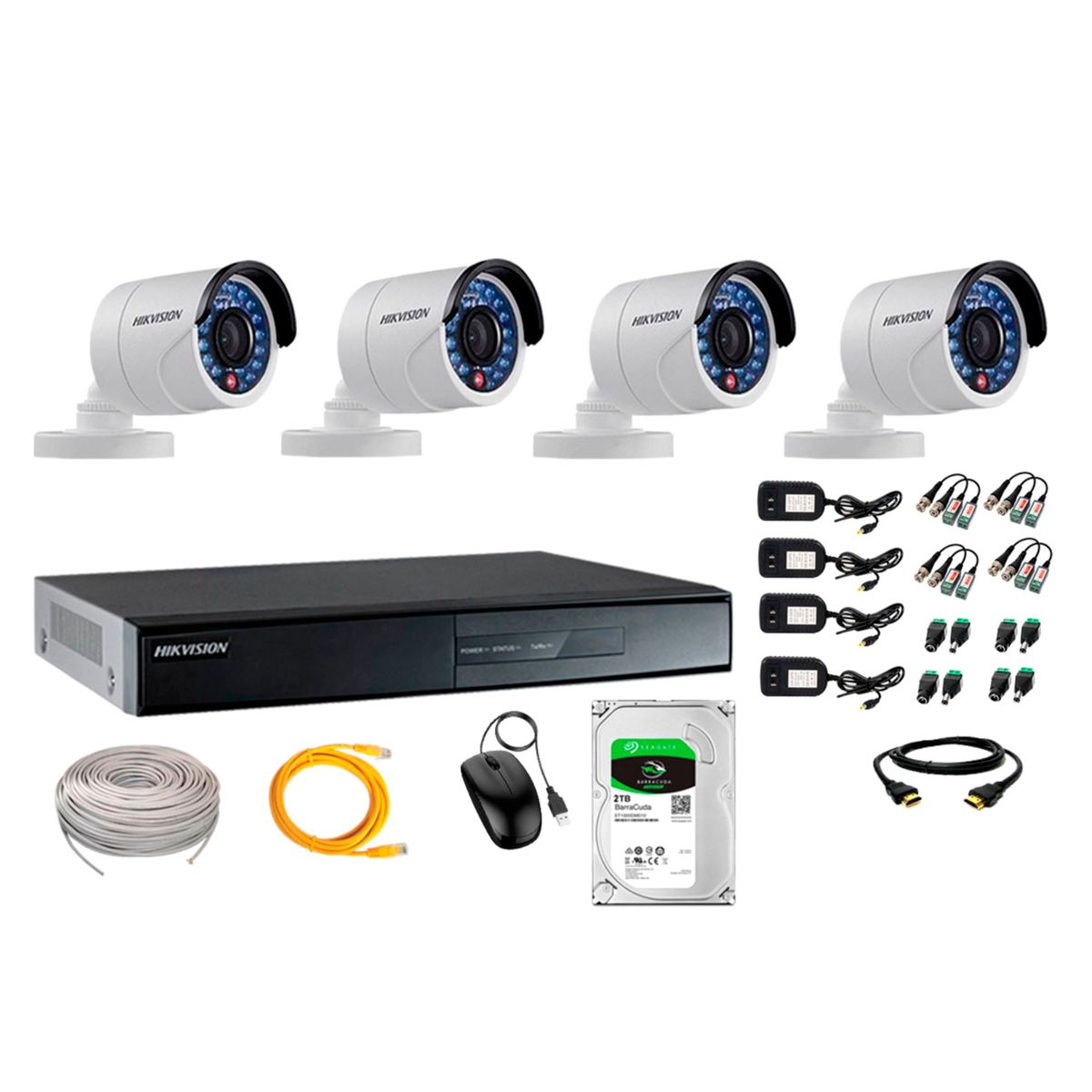 HIKVISION - Cámaras de Seguridad Exterior Kit 4 Full HD 1080P + Disco 2TB WD CCTV P2P