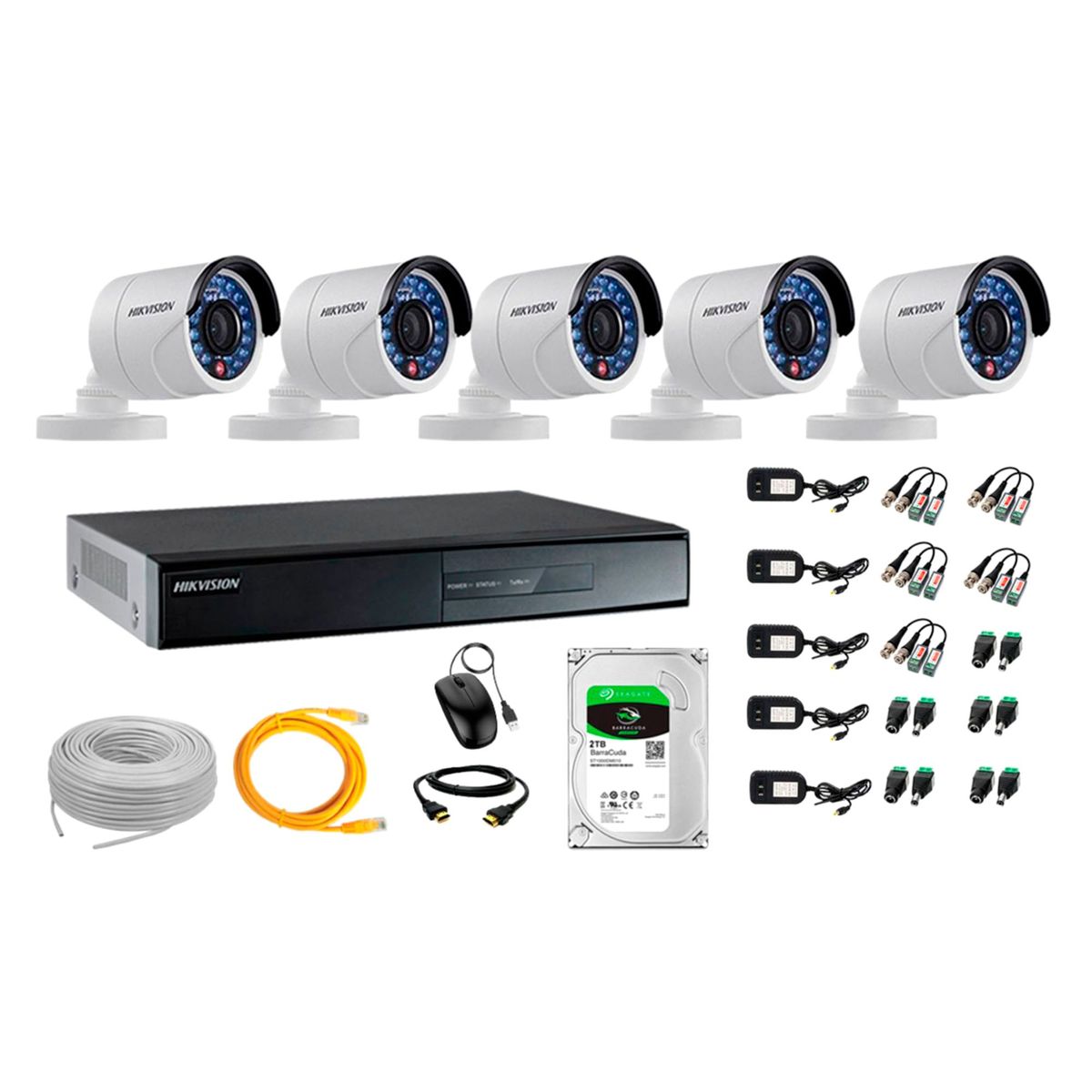 HIKVISION - Cámaras de Seguridad Exterior Kit 5 Full HD 1080P + Disco 2TB WD CCTV P2P