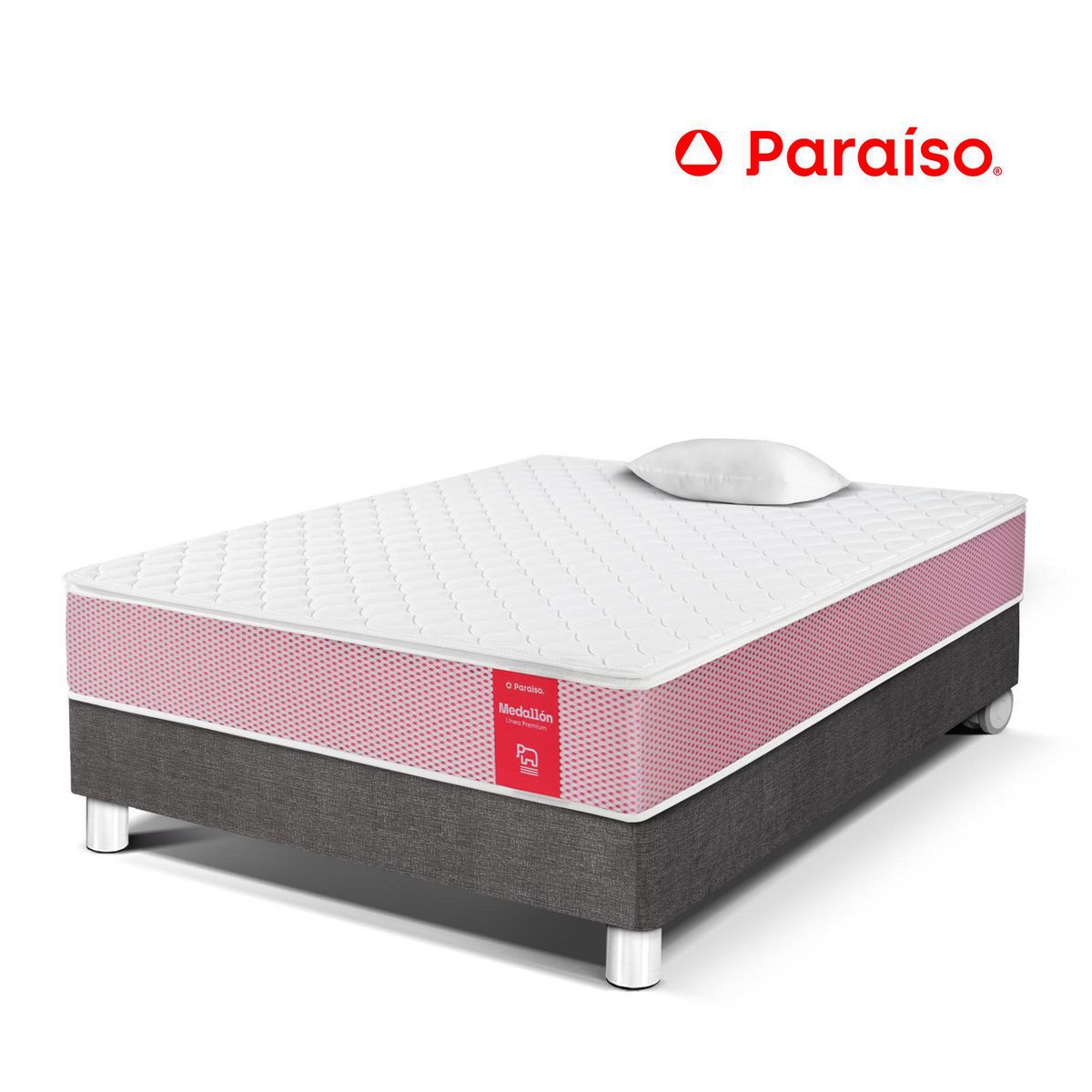 PARAISO - Cama Medallón Ergo 1.5 Plazas + Almohada + Protector
