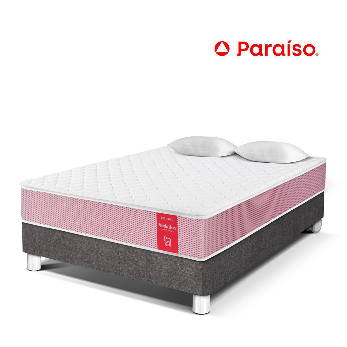 PARAISO - Cama Medallón Ergo 2 Plazas + 2 Almohadas + Protector