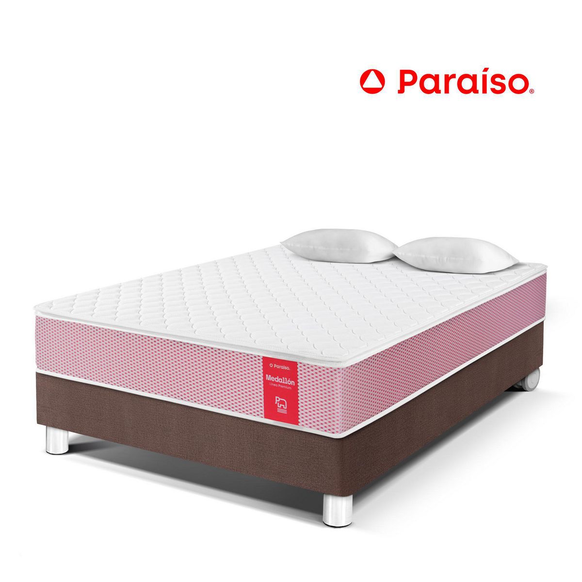 PARAISO - Cama Medallón Ergo 2 Plazas + 2 Almohadas + Protector