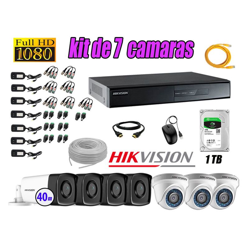 HIKVISION - Kit Cámara de Seguridad Kit 7 Full HD 1080P 1TB + Cámara de Seguridad Exterior Mayor Alcance IT3F P2P