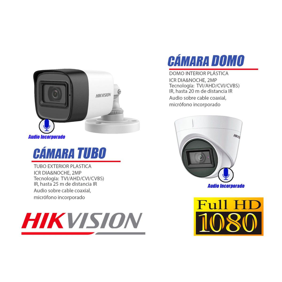 HIKVISION - Kit 16 Cámaras de Seguridad Full HD 1080P | 6 Camaras Con Audio Incorporado CCTV