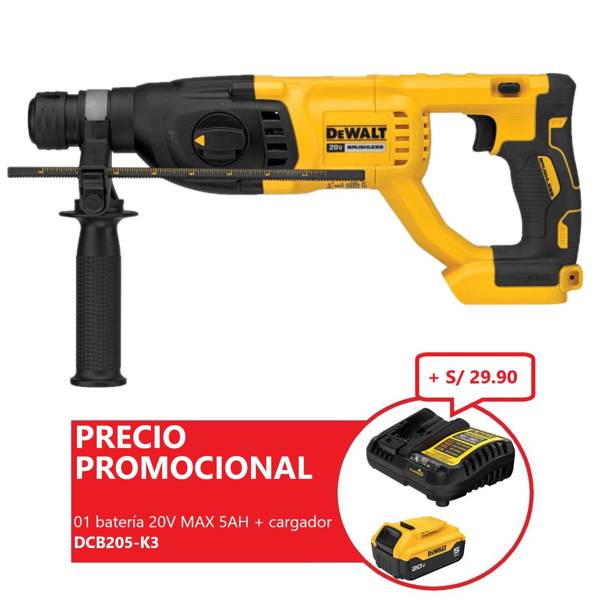 DEWALT - Rotomartillo Brushless Inalámbrico Dewalt SDS Plus 20V (Sin batería) Dewalt