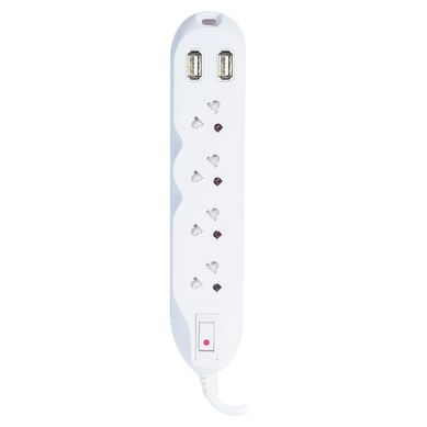 Extensin 4 Tomas Universal 2 Puertos 3 USB 3 Metros Blanco