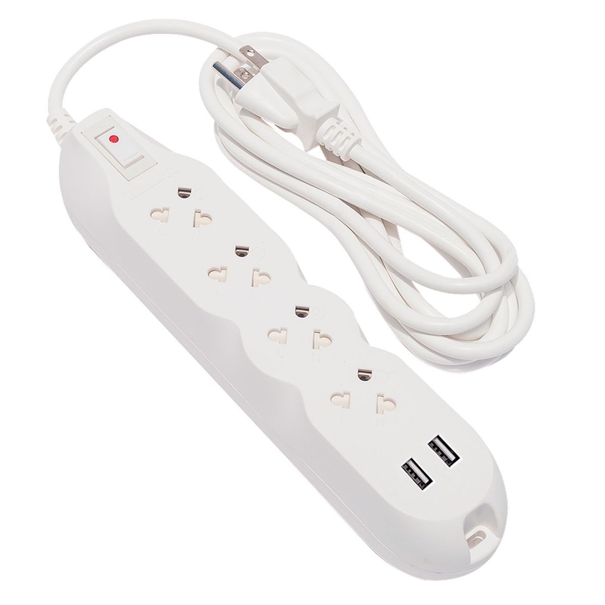 BTICINO - Extensión eléctrica 4 Tomas Universal 2 Puertos 3 USB 3 Metros Blanco