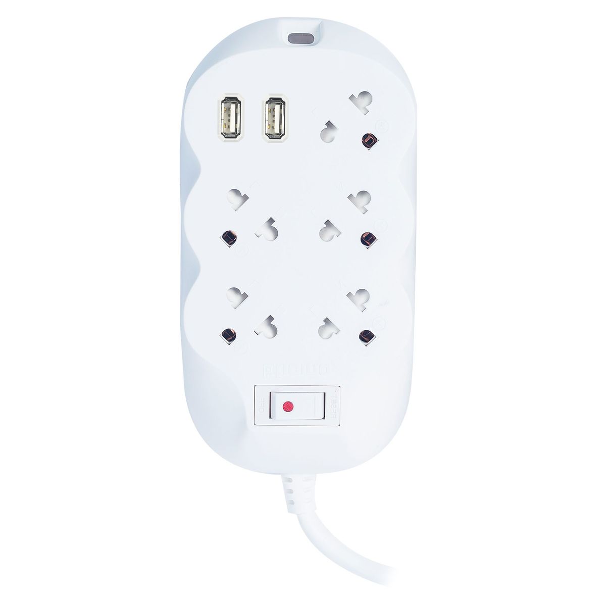BTICINO - Extensión eléctrica 5 Tomas Universal 2 Puertos 3 USB 3 Metros Blanco