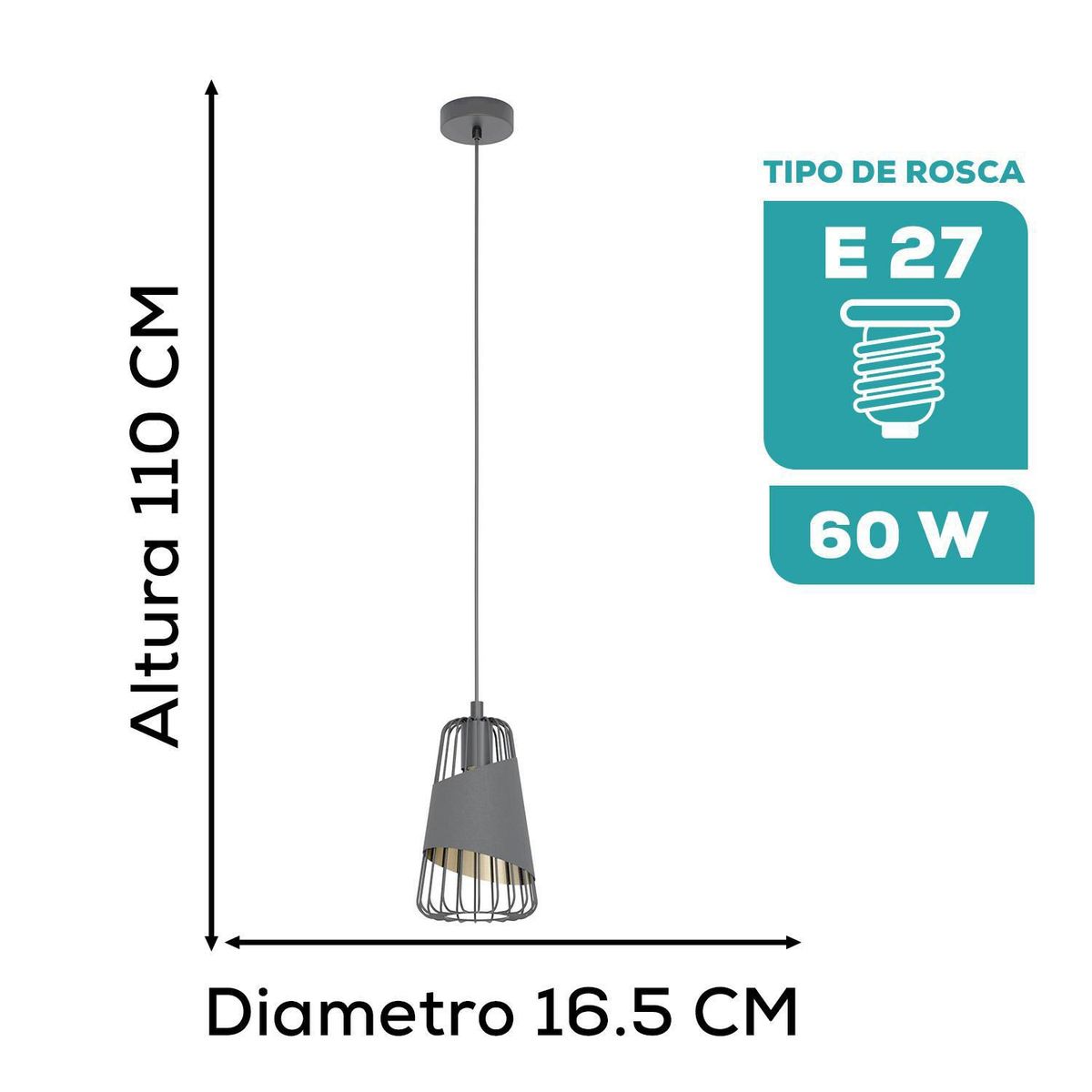 EGLO - Luminaria Colgante Eglo Austell E27 1x60w H1100 Ø165