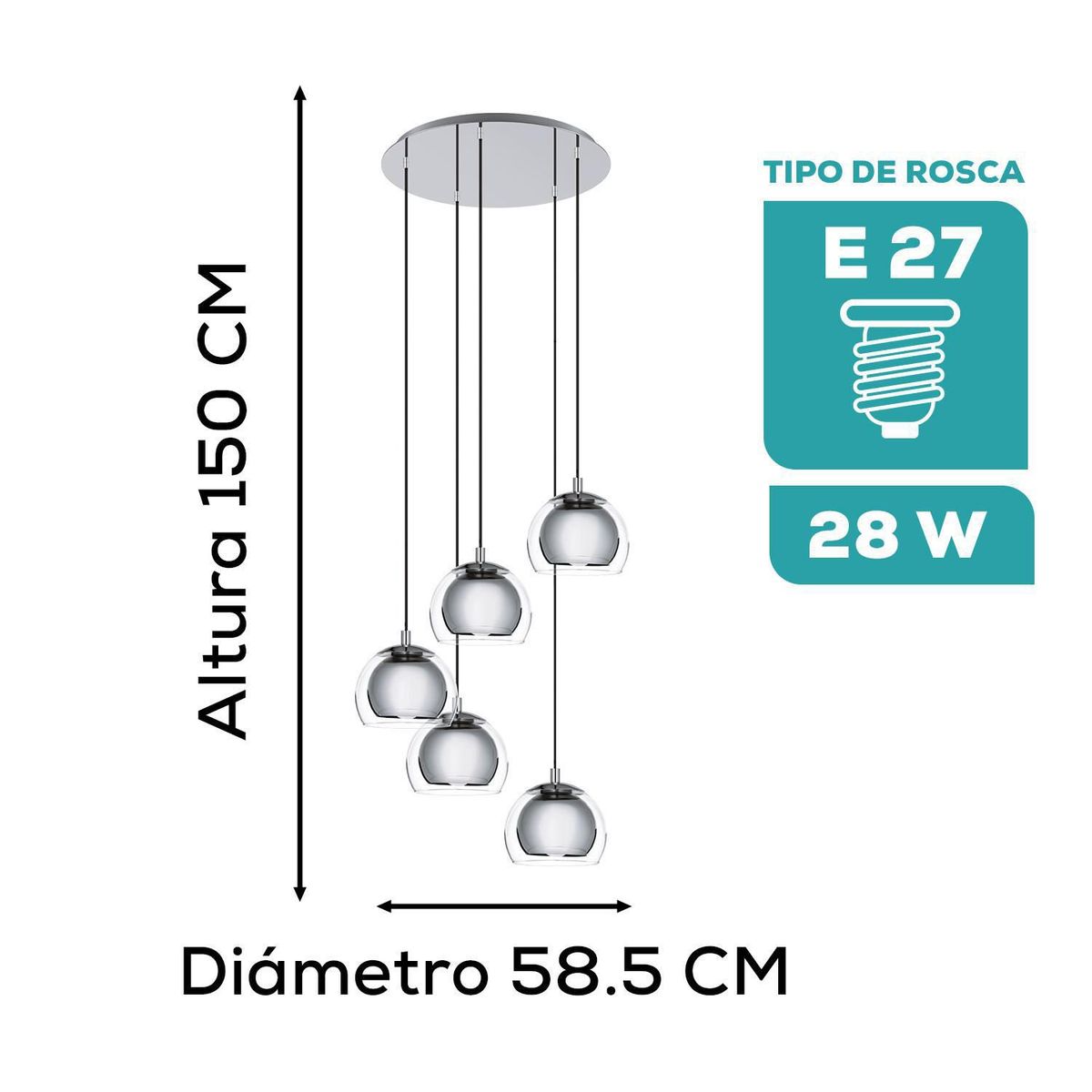 EGLO - Luminaria Colgante Eglo Rocamar 1 E27 5x28w H1500 Ø585