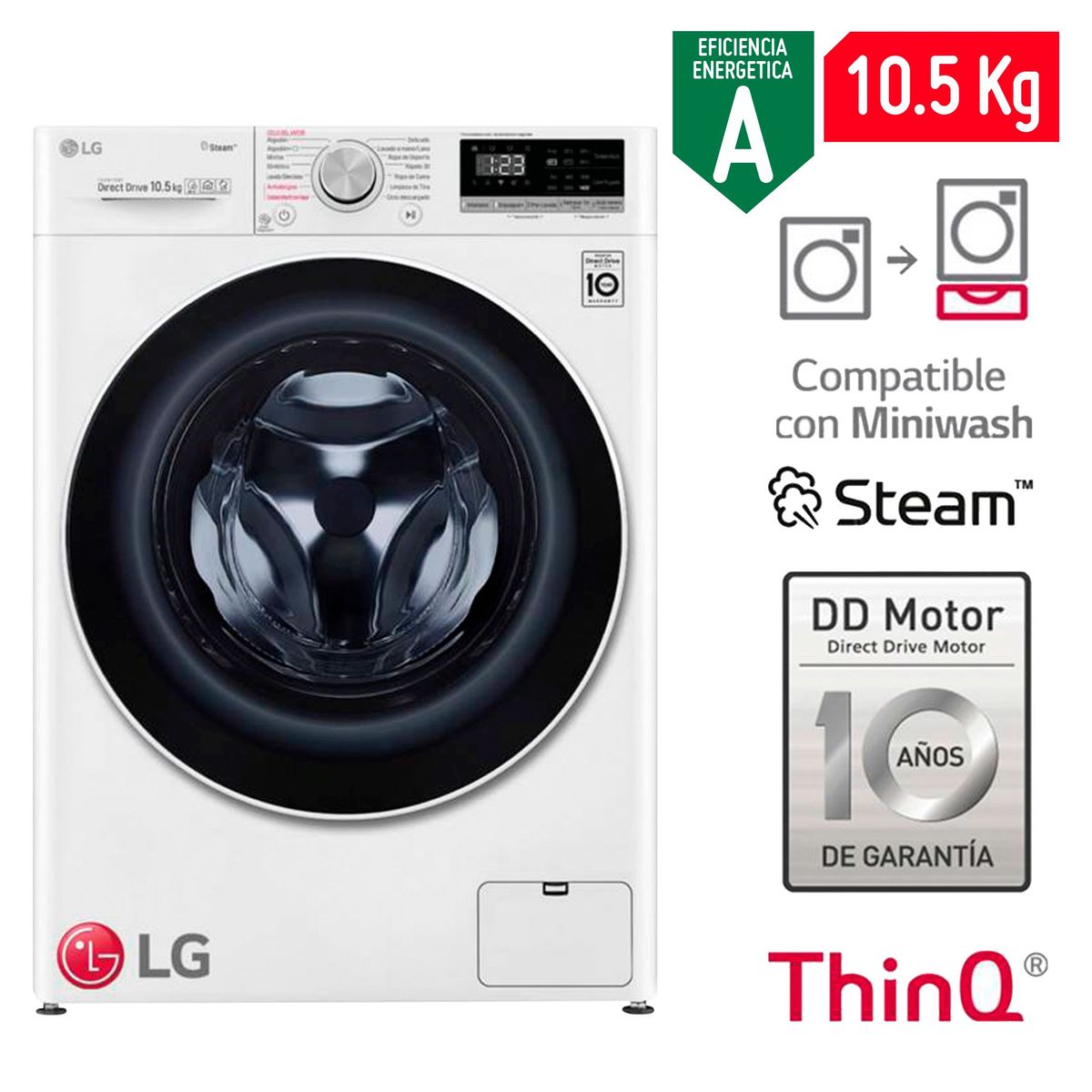 LG - Lavadora LG 10 Kg WM10WVC4S6 Blanco