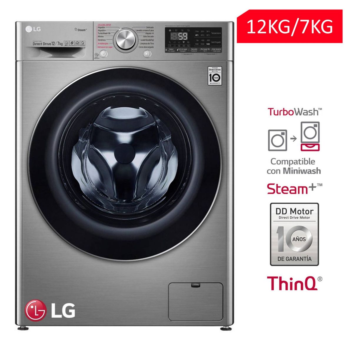 LG - Lavaseca LG 12/7 Kg WD12VVC3S6C Plata