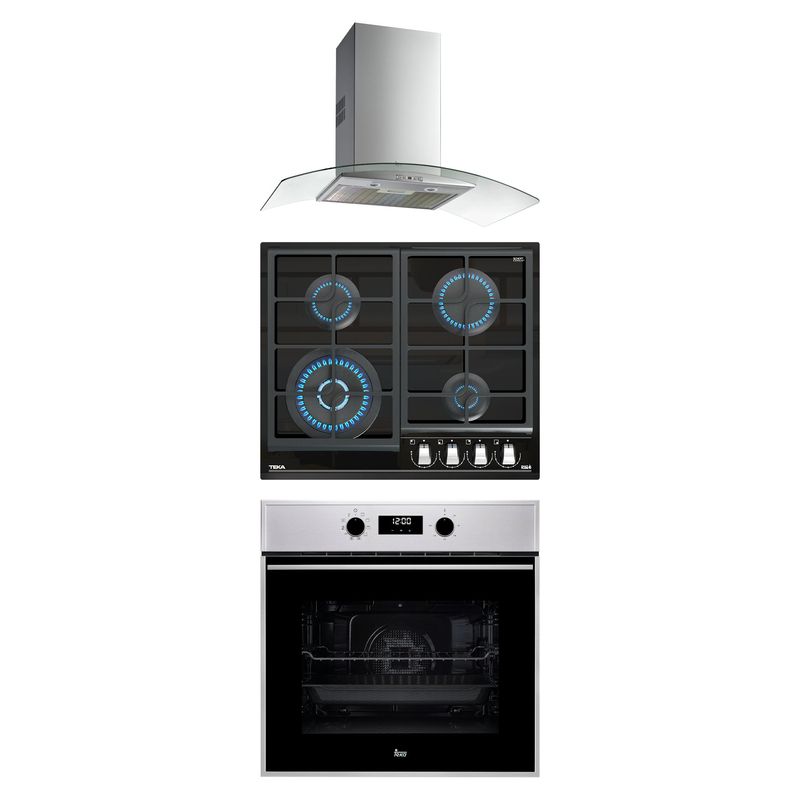 TEKA - Tricombo Teka Cocina Empotrable 4 Hornillas GZC-64320 + Campana Decorativa 90cm NC-980 + Horno Eléctrico 70 Lt HSB-635