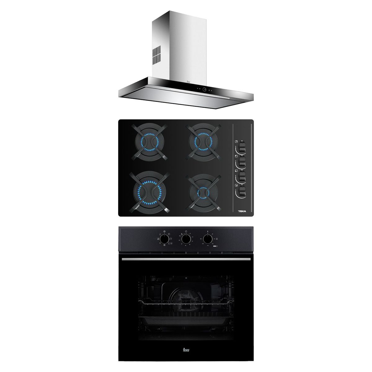 TEKA - Tricombo Cocina Empotrable 4 Quemadores GBC-64003 + Campana 90cm DPL-986T + Horno Eléctrico 70L HSB-610