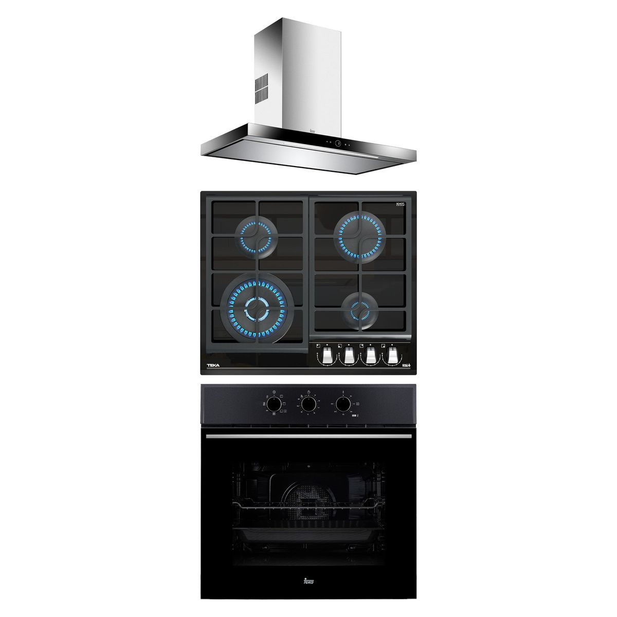 TEKA - Tricombo Cocina Empotrable 4 Quemadores GZC-64320 + Campana 90cm DPL-986T + Horno Eléctrico 70L HSB-610