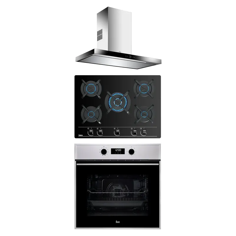 TEKA - Tricombo Cocina Empotrable 5 Quemadores GBC-75030 + Campana 90cm DPL-986T + Horno Eléctrico 70L HSB-635