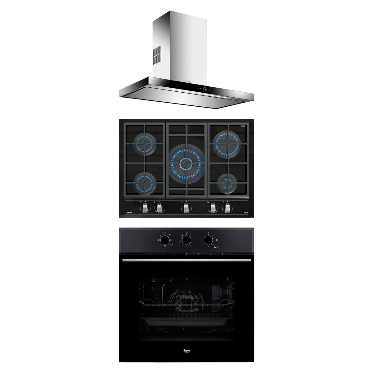 TEKA - Tricombo Cocina Empotrable 5 Quemadores GZC-75330 + Campana 90cm DPL-986T + Horno Eléctrico 70L HSB-610
