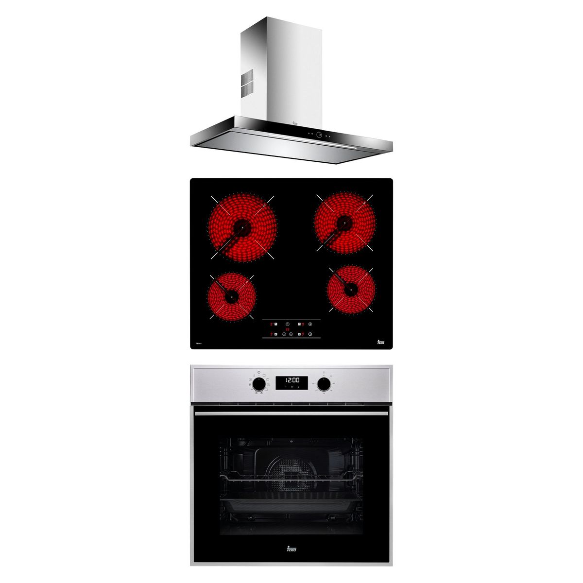 TEKA - Tricombo Cocina Empotrable 4 Quemadores TB-6415 + Campana 90cm DPL-986T + Horno Eléctrico 70L HSB-635