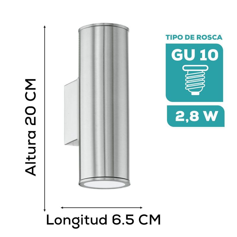 EGLO - Lámpara Aplique Eglo Riga Acero Inoxidable Gu10-Led 2x3w