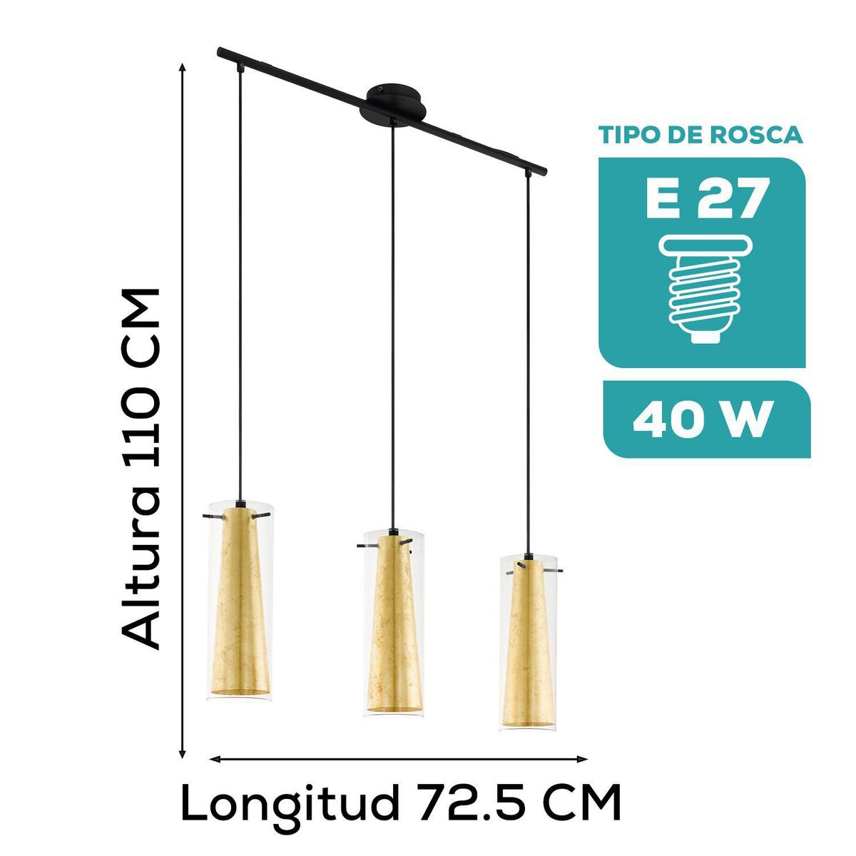 EGLO - Luminaria Colgante Eglo Pinto Gold E27 3x60w L725 B110 H1100
