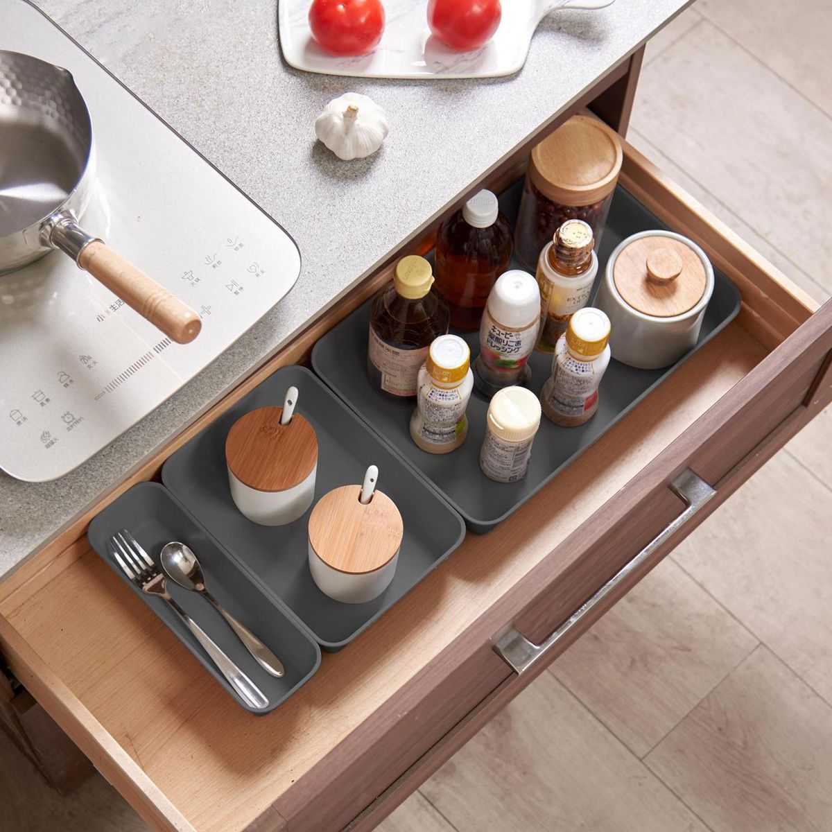 JUST HOME COLLECTION - Set 6 Organizadores Plástico Multiuso Gris