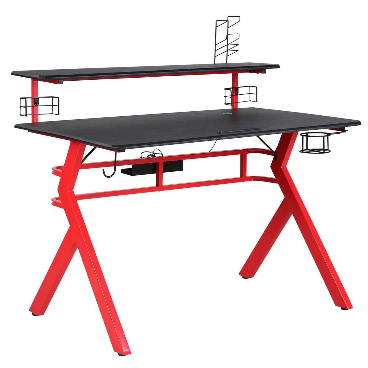 JUST HOME COLLECTION - Escritorio Gamer Rojo/Negro con Cargador USB