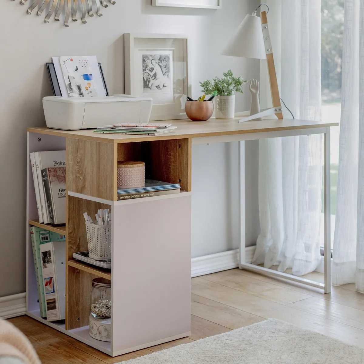 JUST HOME COLLECTION - Escritorio Natural/Blanco Melamina Weeks con Estante