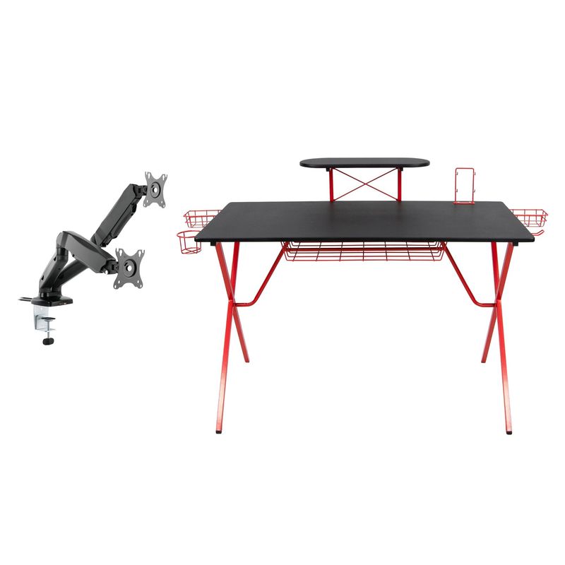 JUST HOME COLLECTION - Escritorio Gamer Negro/rojo + Soporte para monitor 17-32 pulgadas