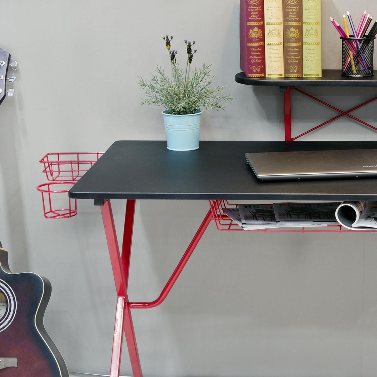 JUST HOME COLLECTION - Escritorio Gaming Negro/Rojo